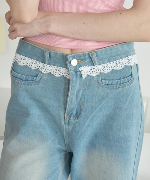 Birthday room(バースデイルーム)の「レースデニム/Lace denim(デニムパンツ・レディース・ブルー・FREE)」の2枚目の写真