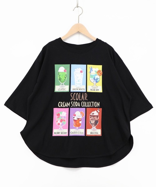 ScoLar(スカラー)の「ScoLar(スカラー) スカラークリームソーダコレクション柄Tシャツ(Tシャツ/カットソー・レディース・オフホワイト/ブラック・MEDIUM)」の2枚目の写真