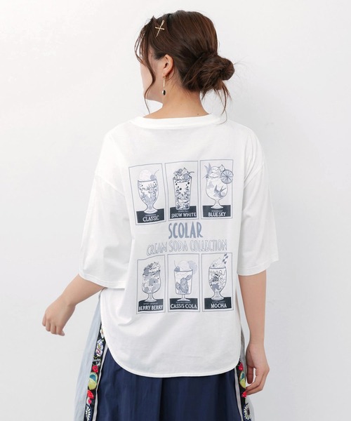 ScoLar(スカラー)の「ScoLar(スカラー) スカラークリームソーダコレクション柄Tシャツ(Tシャツ/カットソー・レディース・オフホワイト/ブラック・MEDIUM)」の3枚目の写真