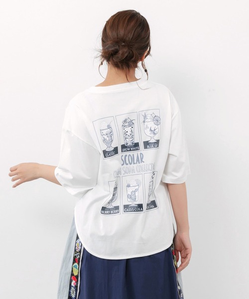 ScoLar(スカラー)の「ScoLar(スカラー) スカラークリームソーダコレクション柄Tシャツ(Tシャツ/カットソー・レディース・オフホワイト/ブラック・MEDIUM)」の7枚目の写真
