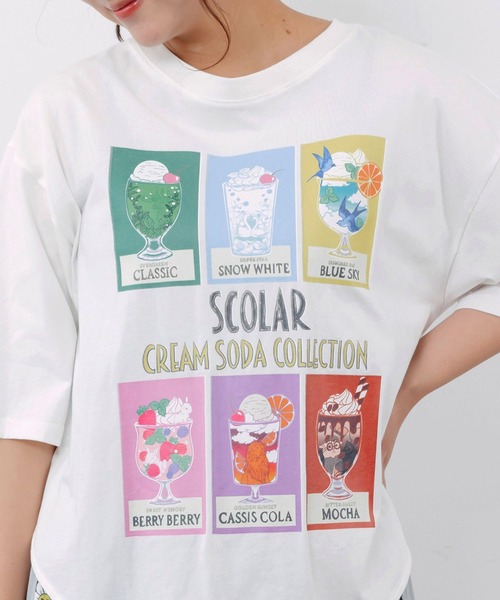 ScoLar(スカラー)の「ScoLar(スカラー) スカラークリームソーダコレクション柄Tシャツ(Tシャツ/カットソー・レディース・オフホワイト/ブラック・MEDIUM)」の8枚目の写真