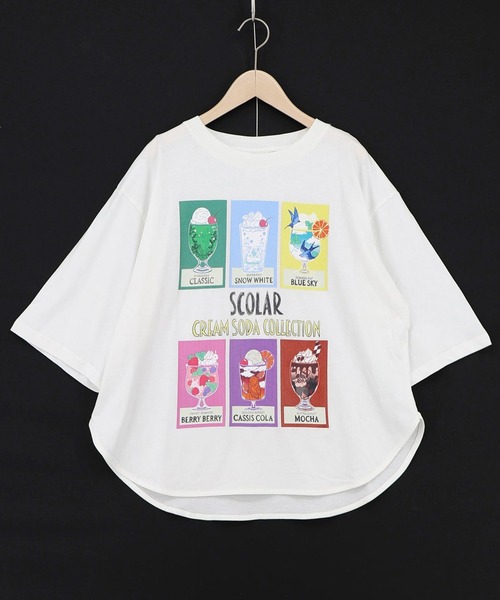ScoLar(スカラー)の「ScoLar(スカラー) スカラークリームソーダコレクション柄Tシャツ(Tシャツ/カットソー・レディース・オフホワイト/ブラック・MEDIUM)」の11枚目の写真