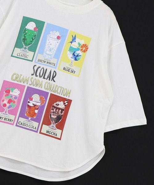 ScoLar(スカラー)の「ScoLar(スカラー) スカラークリームソーダコレクション柄Tシャツ(Tシャツ/カットソー・レディース・オフホワイト/ブラック・MEDIUM)」の15枚目の写真