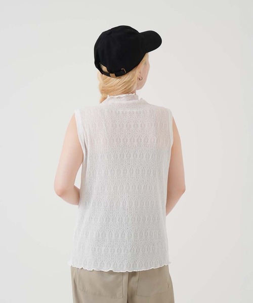 HEART MARKET(ハートマーケット)の「ストレッチレースボトルネックノースリーブ(Tシャツ/カットソー・レディース・ホワイト/ナチュラル/ブラック・FREE)」の4枚目の写真