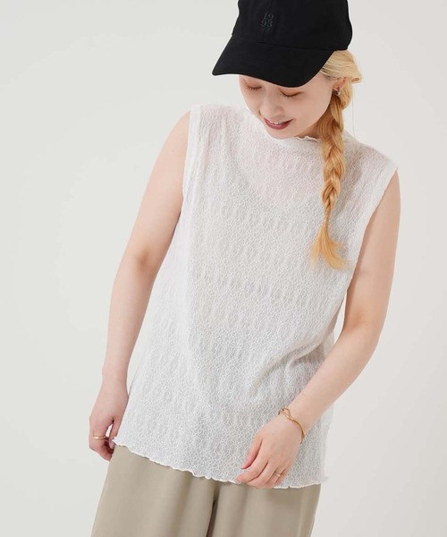 HEART MARKET(ハートマーケット)の「ストレッチレースボトルネックノースリーブ(Tシャツ/カットソー・レディース・ホワイト/ナチュラル/ブラック・FREE)」の6枚目の写真