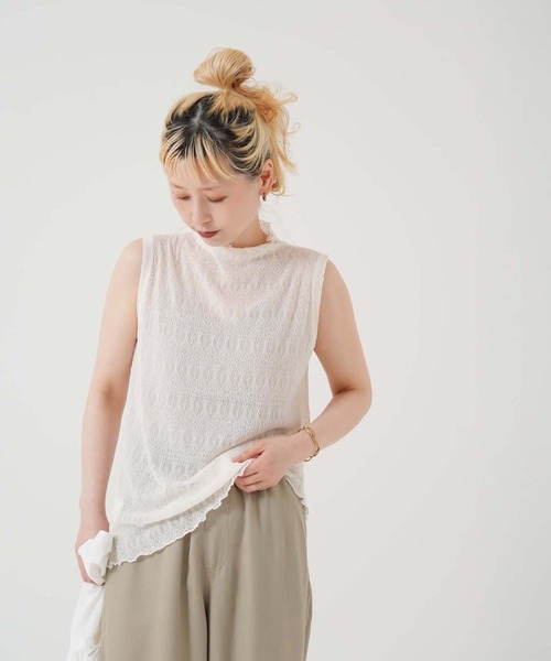 HEART MARKET(ハートマーケット)の「ストレッチレースボトルネックノースリーブ(Tシャツ/カットソー・レディース・ホワイト/ナチュラル/ブラック・FREE)」の13枚目の写真