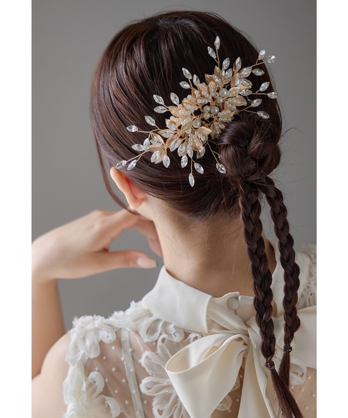 ラグジュアリーリーフヘアコーム ヘアアクセサリー ゴールド シルバー