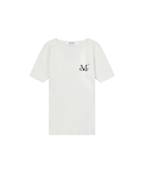 MUCENT(ムセント)の「ゼロ Vネック半袖リブニット (2カラー)(Tシャツ/カットソー・レディース・ブラック/ホワイト・FREE)」の2枚目の写真