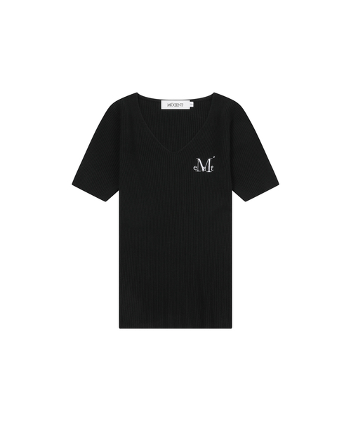 MUCENT(ムセント)の「ゼロ Vネック半袖リブニット (2カラー)(Tシャツ/カットソー・レディース・ブラック/ホワイト・FREE)」の1枚目の写真