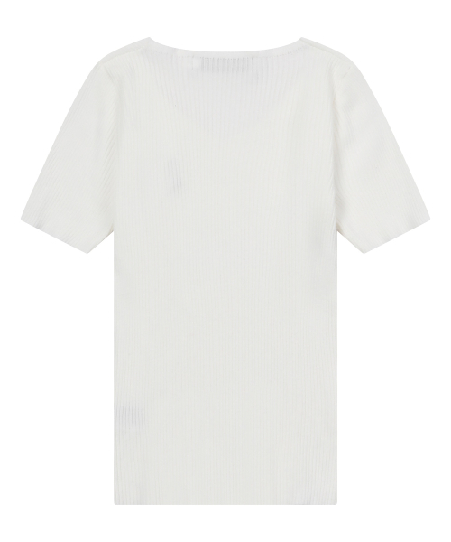MUCENT(ムセント)の「ゼロ Vネック半袖リブニット (2カラー)(Tシャツ/カットソー・レディース・ブラック/ホワイト・FREE)」の3枚目の写真