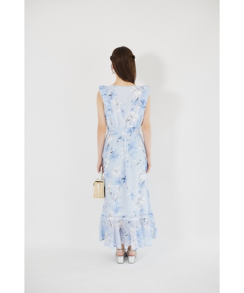 tocco closet(トッコ クローゼット)の「ハシゴレース切り替えシアーチェックフラワープリントワンピース(ワンピース・レディース・モカ/ブルー・M)」の19枚目の写真