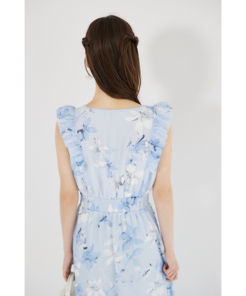 tocco closet(トッコ クローゼット)の「ハシゴレース切り替えシアーチェックフラワープリントワンピース(ワンピース・レディース・モカ/ブルー・M)」の22枚目の写真
