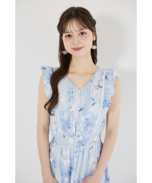 tocco closet(トッコ クローゼット)の「ハシゴレース切り替えシアーチェックフラワープリントワンピース(ワンピース・レディース・モカ/ブルー・M)」の20枚目の写真