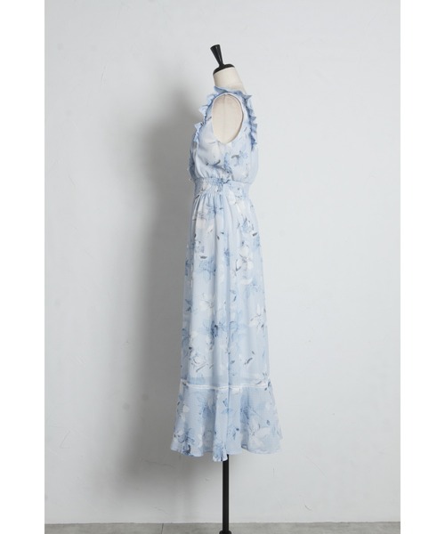tocco closet(トッコ クローゼット)の「ハシゴレース切り替えシアーチェックフラワープリントワンピース(ワンピース・レディース・モカ/ブルー・M)」の14枚目の写真