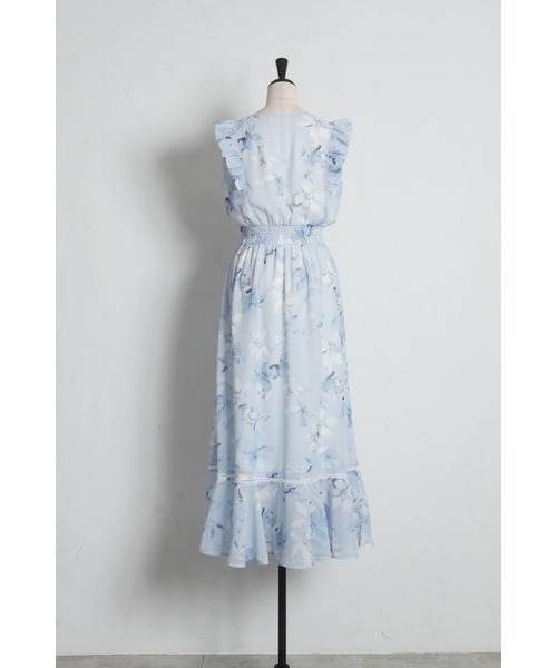 tocco closet(トッコ クローゼット)の「ハシゴレース切り替えシアーチェックフラワープリントワンピース(ワンピース・レディース・モカ/ブルー・M)」の15枚目の写真