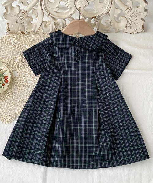 aimoha(アイモハ)の「【aimoha KIDS】チェック柄セーラーカラーワンピース (SS)(ワンピース・キッズ・ネイビー・130/120/110/90/100/140)」の4枚目の写真