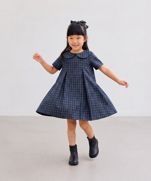 aimoha(アイモハ)の「【aimoha KIDS】チェック柄セーラーカラーワンピース (SS)(ワンピース・キッズ・ネイビー・130/120/110/90/100/140)」の6枚目の写真