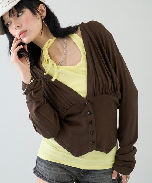 WHO'S WHO gallery（フーズフーギャラリー）の「【26AW LOOK掲載品番】コルセットフーディ（パーカー・レディース・チャコールグレー/ブラウン/グリーン/グレー・FREE）」の4枚目の写真