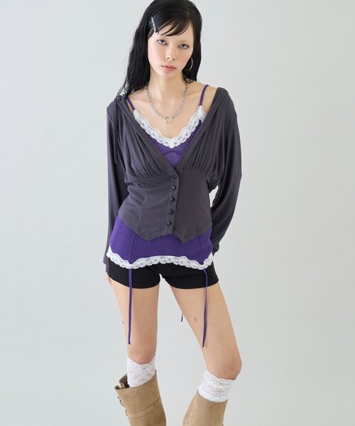 WHO'S WHO gallery（フーズフーギャラリー）の「【26AW LOOK掲載品番】コルセットフーディ（パーカー・レディース・チャコールグレー/ブラウン/グリーン/グレー・FREE）」の14枚目の写真