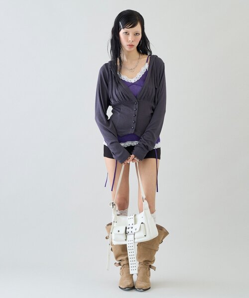 WHO'S WHO gallery（フーズフーギャラリー）の「【26AW LOOK掲載品番】コルセットフーディ（パーカー・レディース・チャコールグレー/ブラウン/グリーン/グレー・FREE）」の21枚目の写真