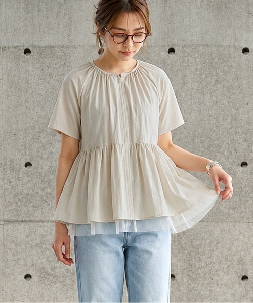 AMELY（エミリー）の「シアーチュール ペプラムブラウス（シャツ/ブラウス・レディース・ブラック/オフホワイト/ベージュ・フリー）」の3枚目の写真