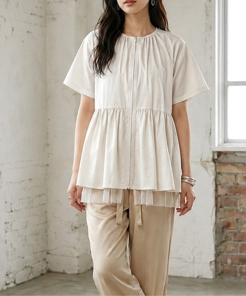 AMELY（エミリー）の「シアーチュール ペプラムブラウス（シャツ/ブラウス・レディース・ブラック/オフホワイト/ベージュ・フリー）」の6枚目の写真