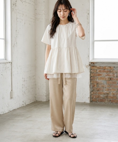 AMELY（エミリー）の「シアーチュール ペプラムブラウス（シャツ/ブラウス・レディース・ブラック/オフホワイト/ベージュ・フリー）」の7枚目の写真