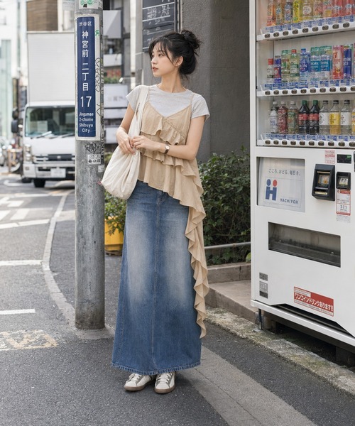 KONVINI(コンビニ)の「【KONVINI select】アシンメトリーティアードフリルキャミソール バレエコア 重ね着(キャミソール・レディース・ホワイト/ピンク・FREE)」の2枚目の写真