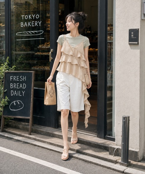KONVINI(コンビニ)の「【KONVINI select】アシンメトリーティアードフリルキャミソール バレエコア 重ね着(キャミソール・レディース・ホワイト/ピンク・FREE)」の10枚目の写真