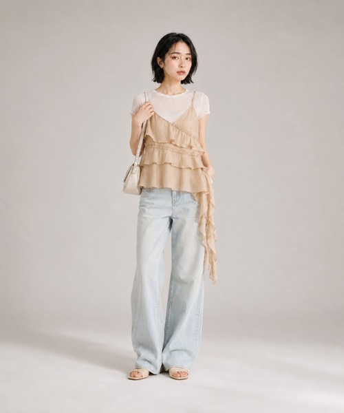 KONVINI(コンビニ)の「【KONVINI select】アシンメトリーティアードフリルキャミソール バレエコア 重ね着(キャミソール・レディース・ホワイト/ピンク・FREE)」の9枚目の写真