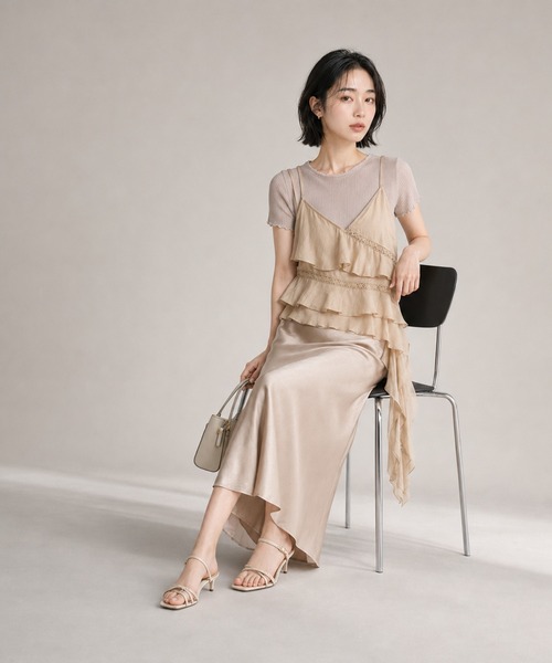 KONVINI(コンビニ)の「【KONVINI select】アシンメトリーティアードフリルキャミソール バレエコア 重ね着(キャミソール・レディース・ホワイト/ピンク・FREE)」の4枚目の写真