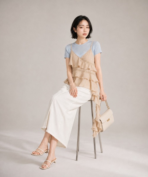 KONVINI(コンビニ)の「【KONVINI select】アシンメトリーティアードフリルキャミソール バレエコア 重ね着(キャミソール・レディース・ホワイト/ピンク・FREE)」の12枚目の写真