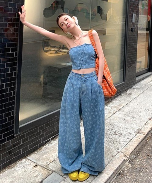FAVORITO(ファヴォリート)の「ベアトップスワイドパンツセットアップ(セットアップ・レディース・ブルー・L/M/S)」の18枚目の写真