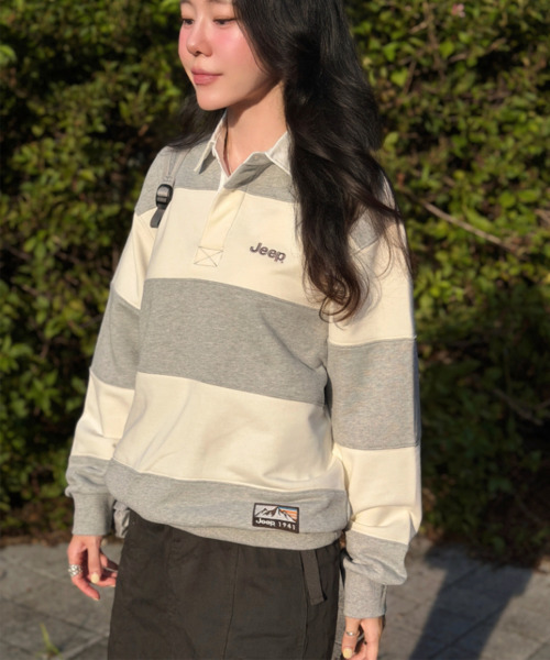JEEP（ジープ）の「レトロ マウンテン 1941 ストライプ襟スウェット (JR5TSU825MG)（ポロシャツ・レディース・その他・SMALL/MEDIUM/LARGE/X-LARGE/2XL）」の5枚目の写真