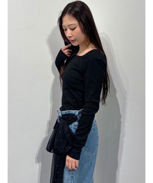 MERCURYDUO(マーキュリーデュオ)の「テレコ長袖トップス(Tシャツ/カットソー・レディース・ブラック/ベージュ/ピンク・FREE)」の4枚目の写真
