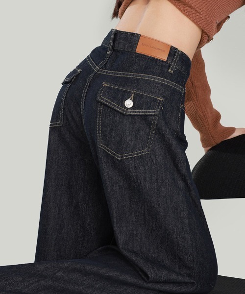 ONEP STAR(ワンピスター)の「フラップポケット付きルーズワイドデニムパンツ(デニムパンツ・レディース・ダークブルー・X-LARGE/LARGE/MEDIUM/SMALL)」の1枚目の写真