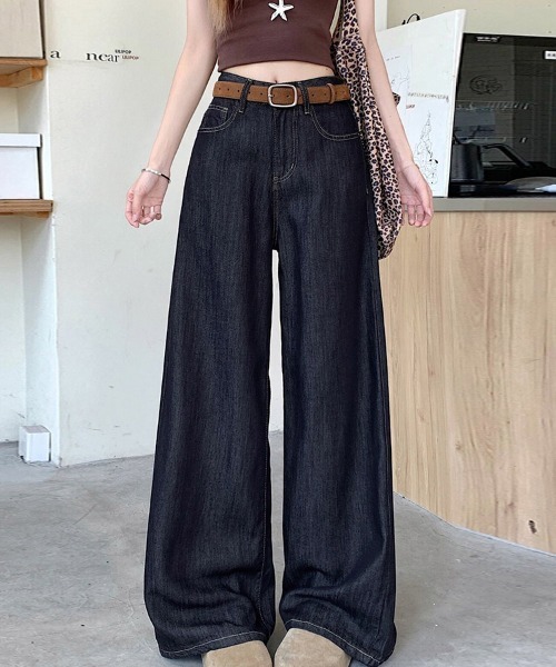 ONEP STAR(ワンピスター)の「フラップポケット付きルーズワイドデニムパンツ(デニムパンツ・レディース・ダークブルー・X-LARGE/LARGE/MEDIUM/SMALL)」の3枚目の写真