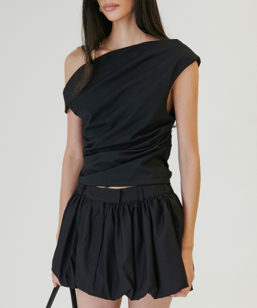 PROJECT WAVE（プロジェクトウェーブ）の「Mare Shirring Top [BLACK]（Tシャツ/カットソー・レディース・ライトグレー/ブラック・SMALL/MEDIUM）」の3枚目の写真