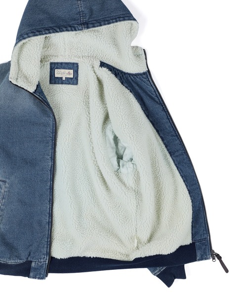 The DUFFER of ST.GEORGE(ザダファーオブセントジョージ)の「BOA DENIM MA-1:ボアデニム MA-1 / デニムジャケット / フーデッドMA-1(MA-1・メンズ・ブラック/インディゴブルー・X-LARGE/LARGE/MEDIUM)」の3枚目の写真