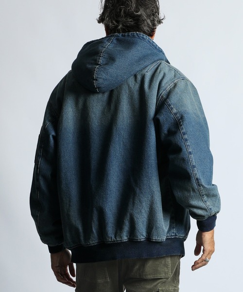The DUFFER of ST.GEORGE(ザダファーオブセントジョージ)の「BOA DENIM MA-1:ボアデニム MA-1 / デニムジャケット / フーデッドMA-1(MA-1・メンズ・ブラック/インディゴブルー・X-LARGE/LARGE/MEDIUM)」の15枚目の写真