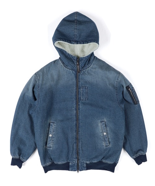 The DUFFER of ST.GEORGE(ザダファーオブセントジョージ)の「BOA DENIM MA-1:ボアデニム MA-1 / デニムジャケット / フーデッドMA-1(MA-1・メンズ・ブラック/インディゴブルー・X-LARGE/LARGE/MEDIUM)」の9枚目の写真