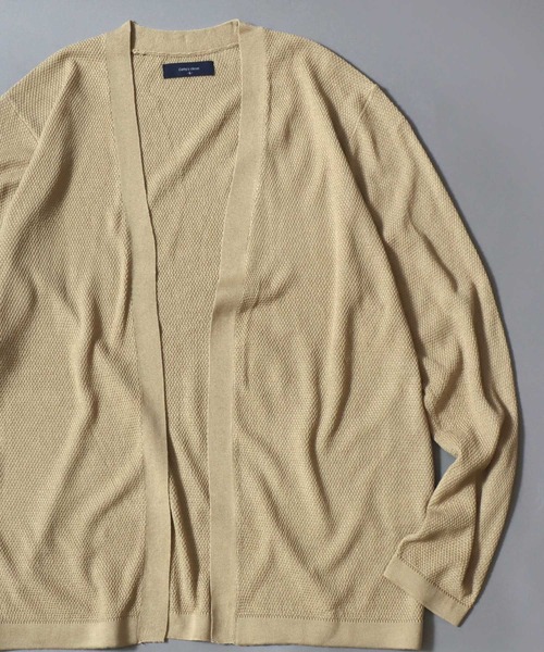 ANPAS（アンパス）の「Linen-Touch Pique Knit Open Cardigan / 12G リネンライク 麻タッチ 鹿の子編み ボタンレスカーディガン 薄手 長袖 メンズ レディース ユニセックス 羽織りもの 冷房対策（カーディガン/ボレロ・メンズ・ブラック/ベージュ/ネイビー/ピンク/ブルー/アイボリー/ブルーグリーン・M/L）」の4枚目の写真