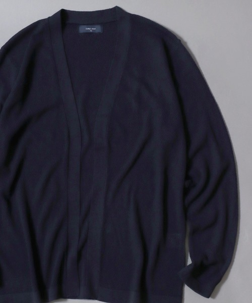 ANPAS（アンパス）の「Linen-Touch Pique Knit Open Cardigan / 12G リネンライク 麻タッチ 鹿の子編み ボタンレスカーディガン 薄手 長袖 メンズ レディース ユニセックス 羽織りもの 冷房対策（カーディガン/ボレロ・メンズ・ブラック/ベージュ/ネイビー/ピンク/ブルー/アイボリー/ブルーグリーン・M/L）」の5枚目の写真