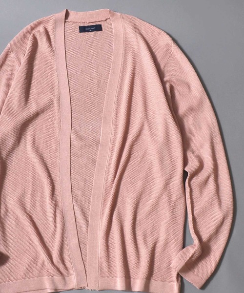 ANPAS（アンパス）の「Linen-Touch Pique Knit Open Cardigan / 12G リネンライク 麻タッチ 鹿の子編み ボタンレスカーディガン 薄手 長袖 メンズ レディース ユニセックス 羽織りもの 冷房対策（カーディガン/ボレロ・メンズ・ブラック/ベージュ/ネイビー/ピンク/ブルー/アイボリー/ブルーグリーン・M/L）」の7枚目の写真