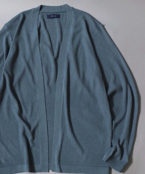 ANPAS（アンパス）の「Linen-Touch Pique Knit Open Cardigan / 12G リネンライク 麻タッチ 鹿の子編み ボタンレスカーディガン 薄手 長袖 メンズ レディース ユニセックス 羽織りもの 冷房対策（カーディガン/ボレロ・メンズ・ブラック/ベージュ/ネイビー/ピンク/ブルー/アイボリー/ブルーグリーン・M/L）」の6枚目の写真