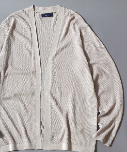 Linen‑Touch Pique вязаный открытый кардиган / 12G тонкий длинный рукав мужской, классический, универсальный, с плетением