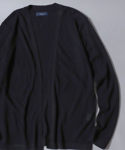 ANPAS（アンパス）の「Linen-Touch Pique Knit Open Cardigan / 12G リネンライク 麻タッチ 鹿の子編み ボタンレスカーディガン 薄手 長袖 メンズ レディース ユニセックス 羽織りもの 冷房対策（カーディガン/ボレロ・メンズ・ブラック/ベージュ/ネイビー/ピンク/ブルー/アイボリー/ブルーグリーン・M/L）」の3枚目の写真