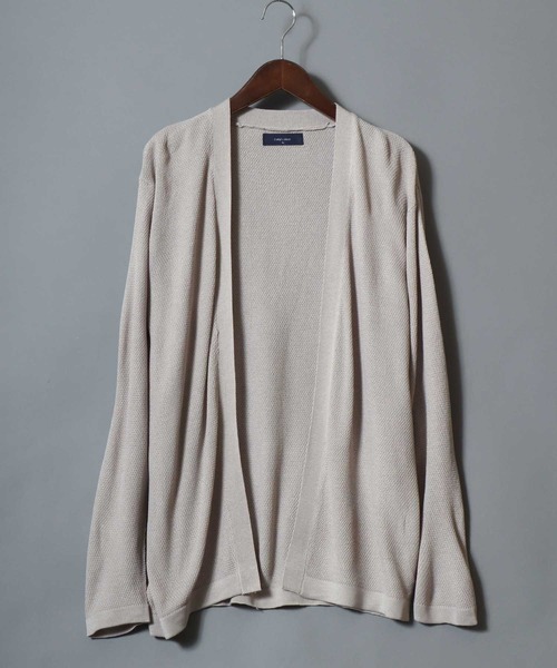 ANPAS（アンパス）の「Linen-Touch Pique Knit Open Cardigan / 12G リネンライク 麻タッチ 鹿の子編み ボタンレスカーディガン 薄手 長袖 メンズ レディース ユニセックス 羽織りもの 冷房対策（カーディガン/ボレロ・メンズ・ブラック/ベージュ/ネイビー/ピンク/ブルー/アイボリー/ブルーグリーン・M/L）」の15枚目の写真