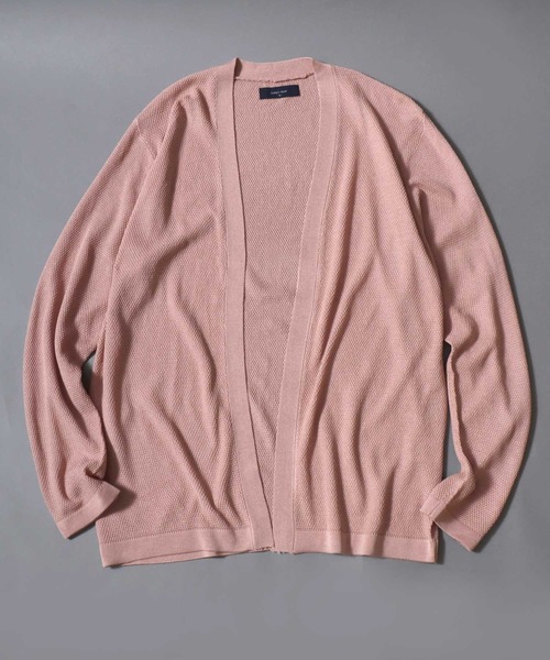 ANPAS（アンパス）の「Linen-Touch Pique Knit Open Cardigan / 12G リネンライク 麻タッチ 鹿の子編み ボタンレスカーディガン 薄手 長袖 メンズ レディース ユニセックス 羽織りもの 冷房対策（カーディガン/ボレロ・メンズ・ブラック/ベージュ/ネイビー/ピンク/ブルー/アイボリー/ブルーグリーン・M/L）」の18枚目の写真