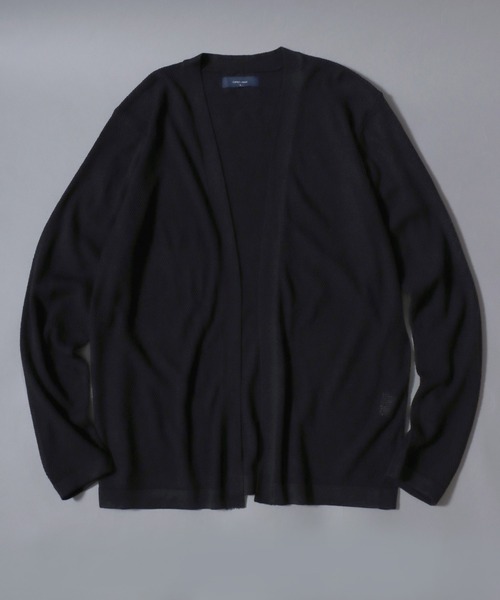 ANPAS（アンパス）の「Linen-Touch Pique Knit Open Cardigan / 12G リネンライク 麻タッチ 鹿の子編み ボタンレスカーディガン 薄手 長袖 メンズ レディース ユニセックス 羽織りもの 冷房対策（カーディガン/ボレロ・メンズ・ブラック/ベージュ/ネイビー/ピンク/ブルー/アイボリー/ブルーグリーン・M/L）」の12枚目の写真
